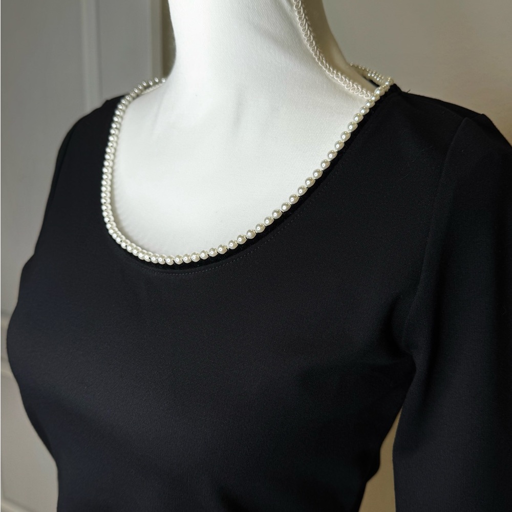 Ann Taylor Black Pearl-Embellished Scoop Neck Top